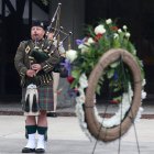 Fresno County Deputy Sheriff Edward Mayo plays the bagpipes at Wednesday's Peace Officer Memorial.